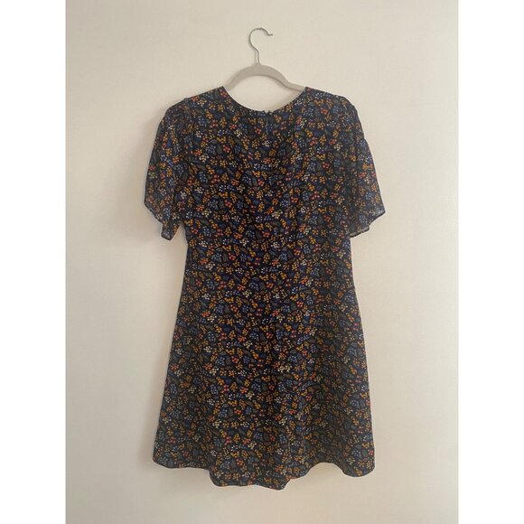 Madewell Women’s Floral Tie-Front Dress Size 10 Navy/Multicolor Polyester - Picture 5 of 6